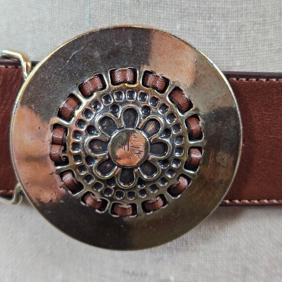 Argentinian Leather Boho Bohemian Metal Buckle Brown Belt | 36" - 40" Waist - Picture 4 of 13